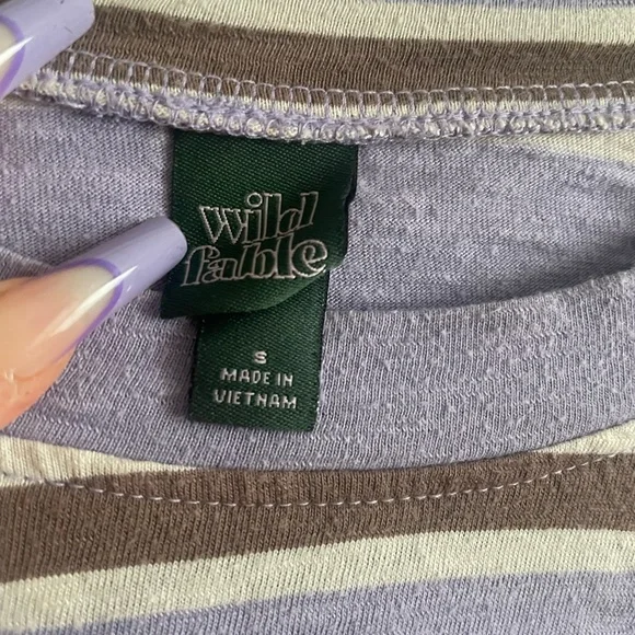 Wild Fable Striped Longsleeve Purple Brown White Crop Top Spring Summer Airy - Picture 4 of 6